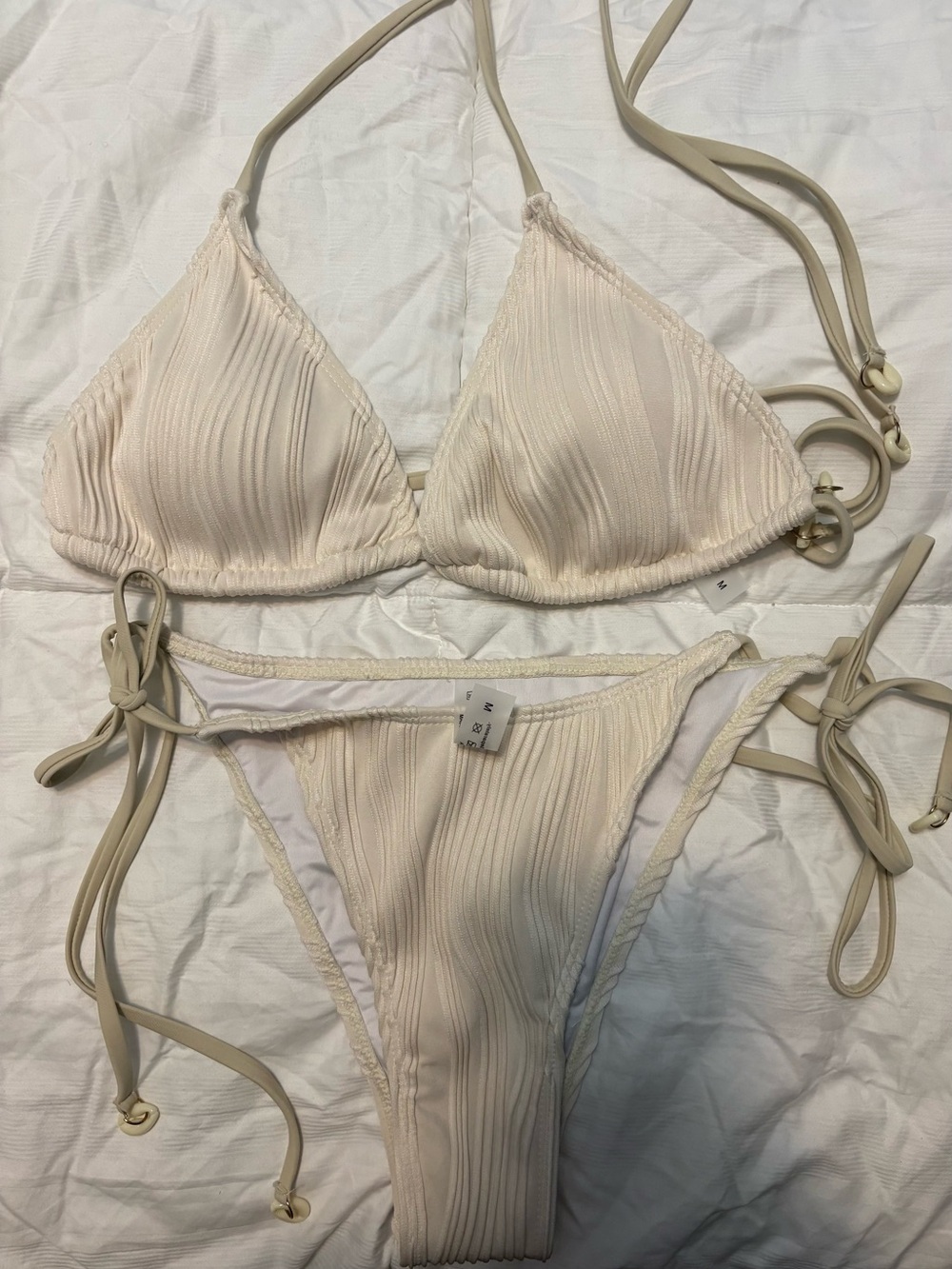 Women’s Cream Ribbed Triangle Bikini Set